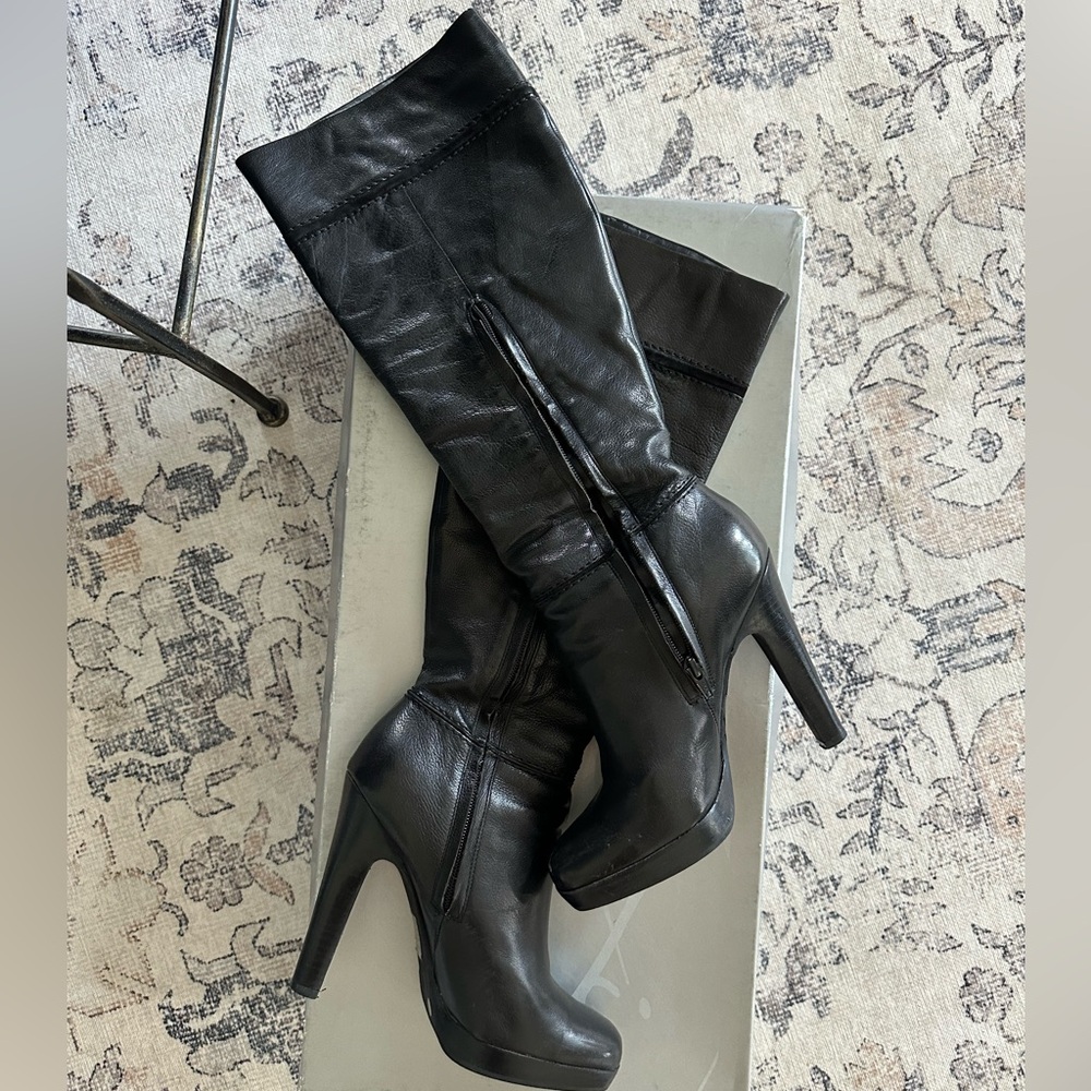Jessica Simpson black calf high boots 3 1/2” heel
